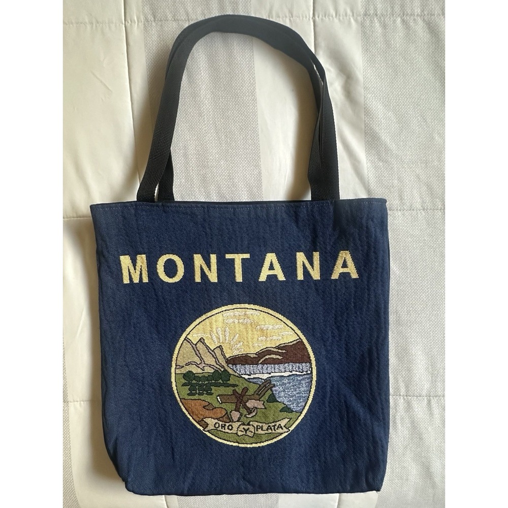 Montana State Flag‎ Art Canvas Tote Bag Lined Handmade Medium Stitched